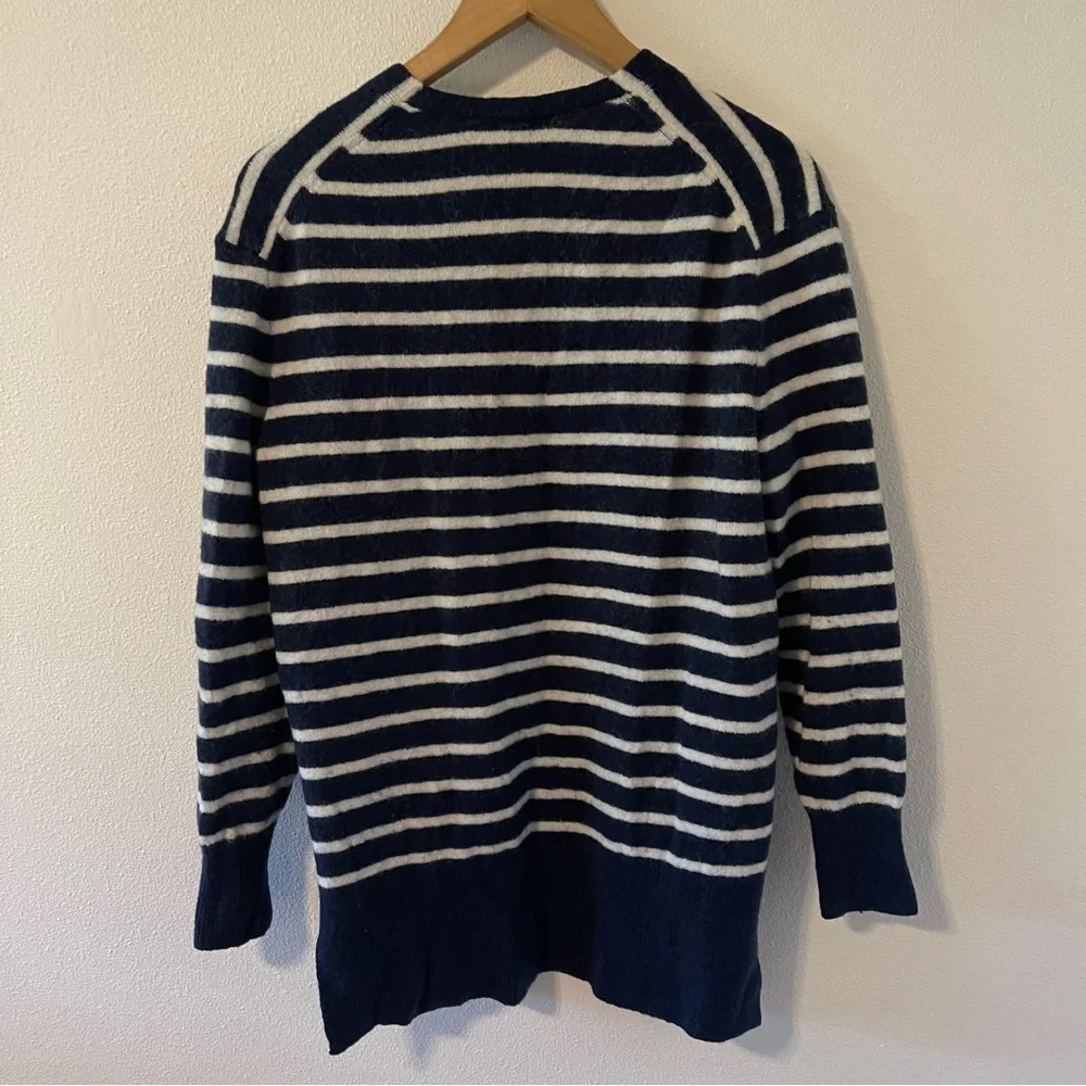 Madewell Cozy Walker Merino Wool Alpaca Open Long Cardigan Navy White Stripe-S
